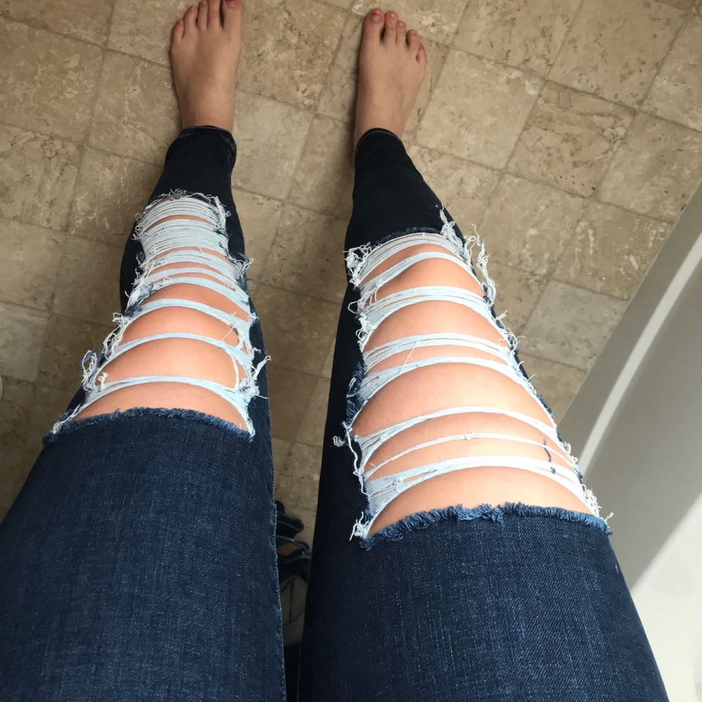 RIPPED AMERICAN EAGE HIGH WAISTED SKINNY JEANS